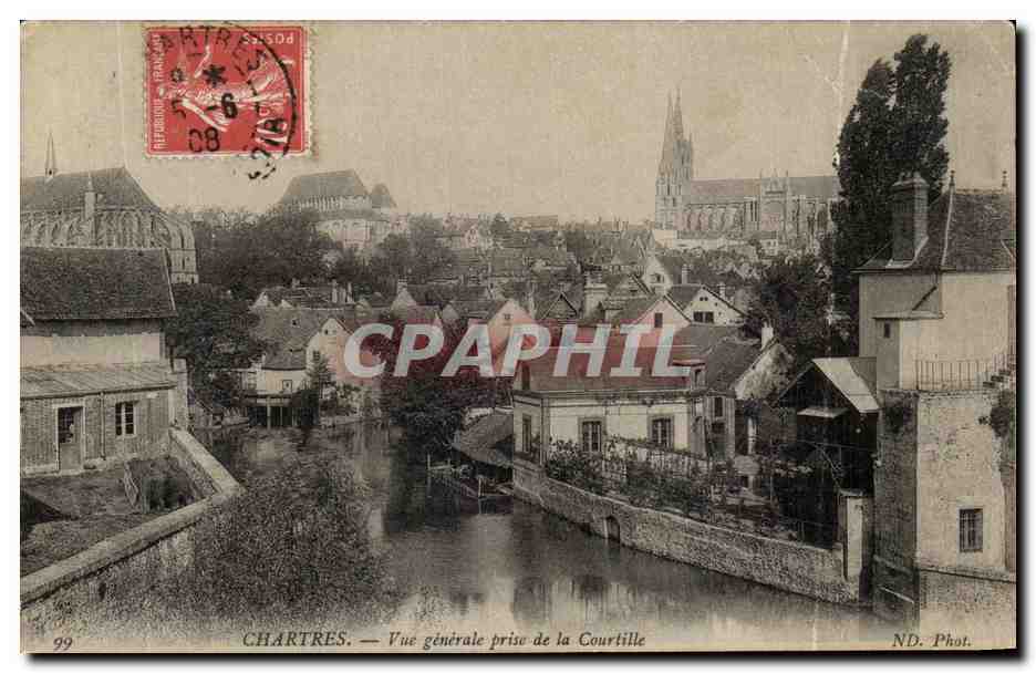 Vintage Postcard View of Chartres General View of Courtille