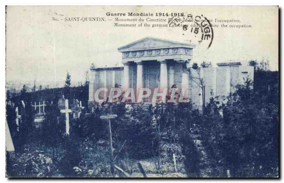 Antike Ansichtskarte Saint Quentin Monument du cimetiere Militaria