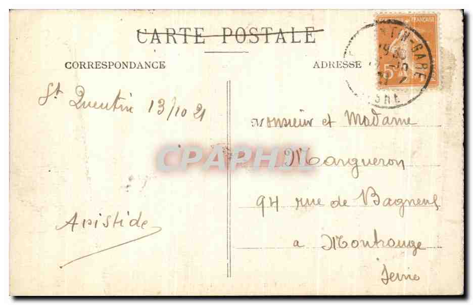Antike Ansichtskarte Saint Quentin Monument du cimetiere Militaria — Rückseite