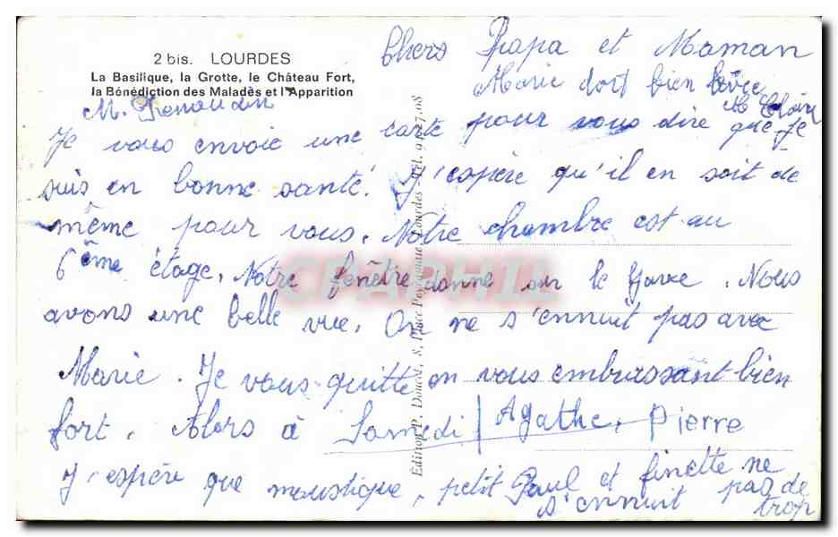 CPA Souvenir de Lourdes — Rückseite