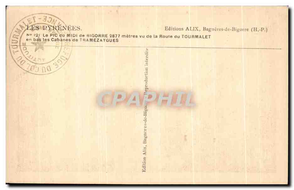 Le Pic du Midi de Bigorre — 2877 mètres — vu de la Route du Tourmalet — Édition ALIX, Bagnères-de-Bigorre — Reverso