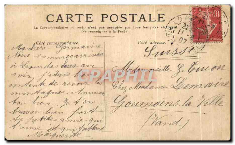 CPA Lourdes Vue generale Le gave — Verso