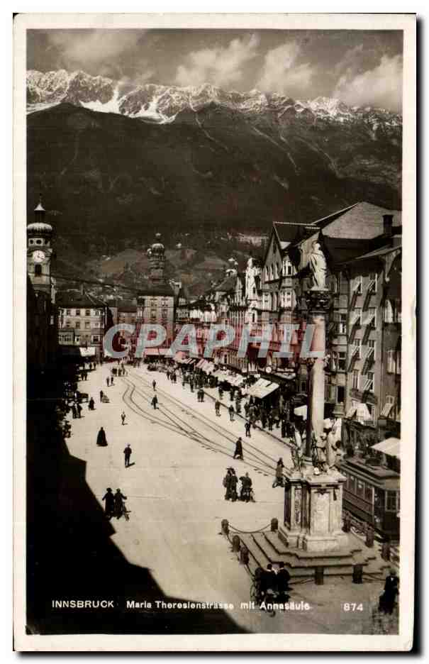 CPA Innsbruck Marie Theresienstraee mit Annasaule