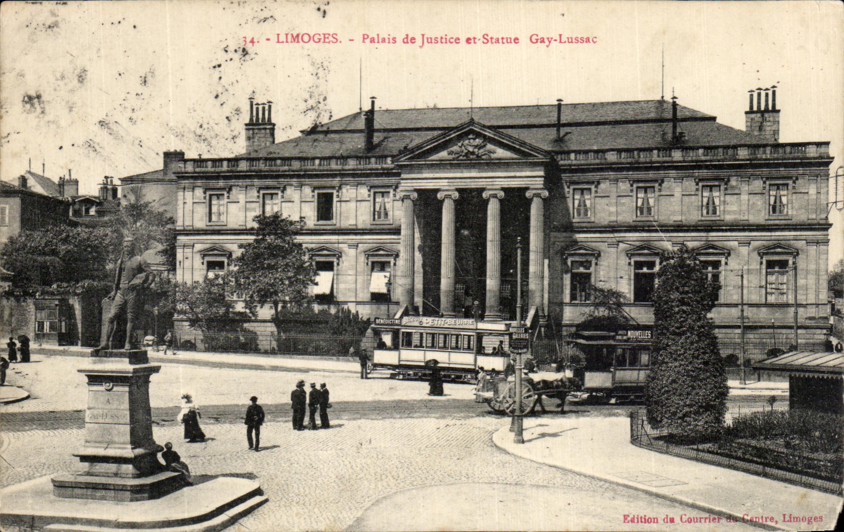 CPA Limoges Palais de Justice et Statue Gay Lussac Tramway