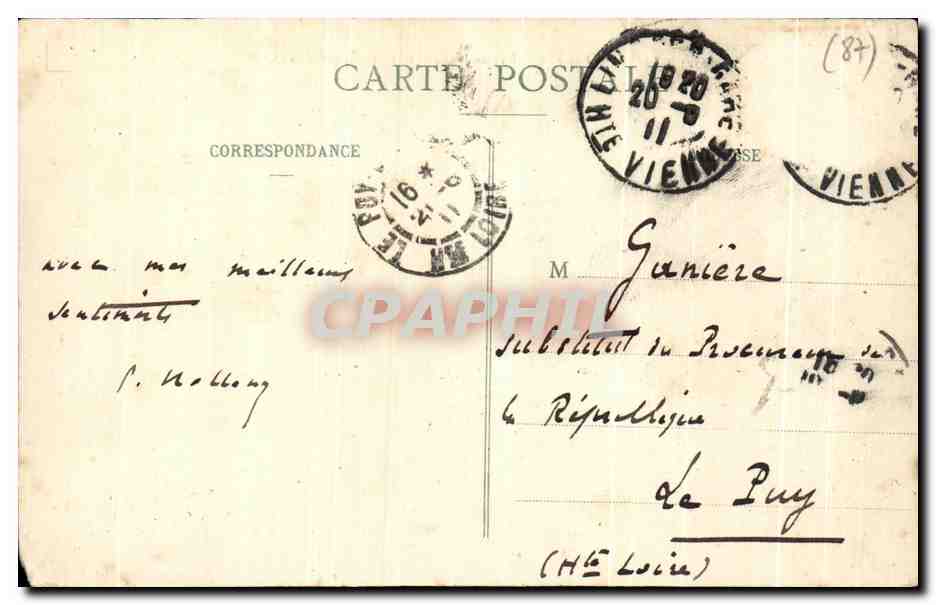 CPA Limoges Palais de Justice et Statue Gay Lussac Tramway — Rückseite