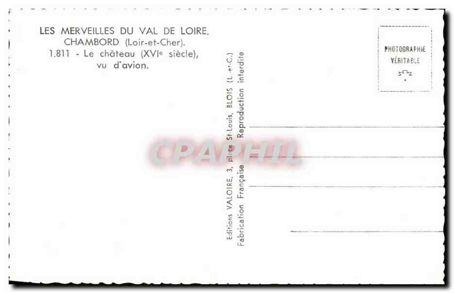 CPA Les Merveilles Du Val De Loire Chambord Le Chateau Vu D'Avion — Rückseite