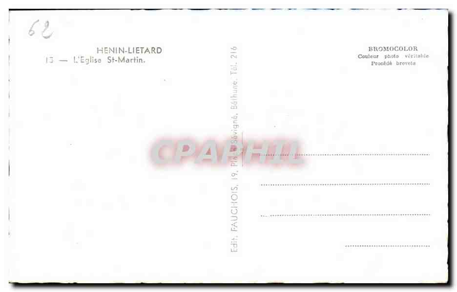 CPA Henin Lietard L'Eglise St Martin — Back