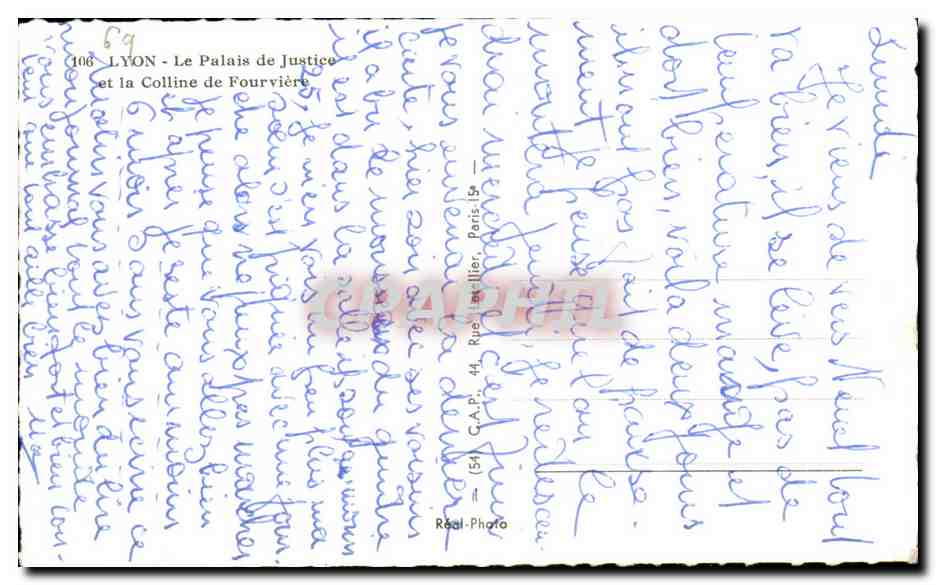 LYON - Le Palais de Justice et la Colline de Fourvière — éditeur G.A.P. n°106 — Verso