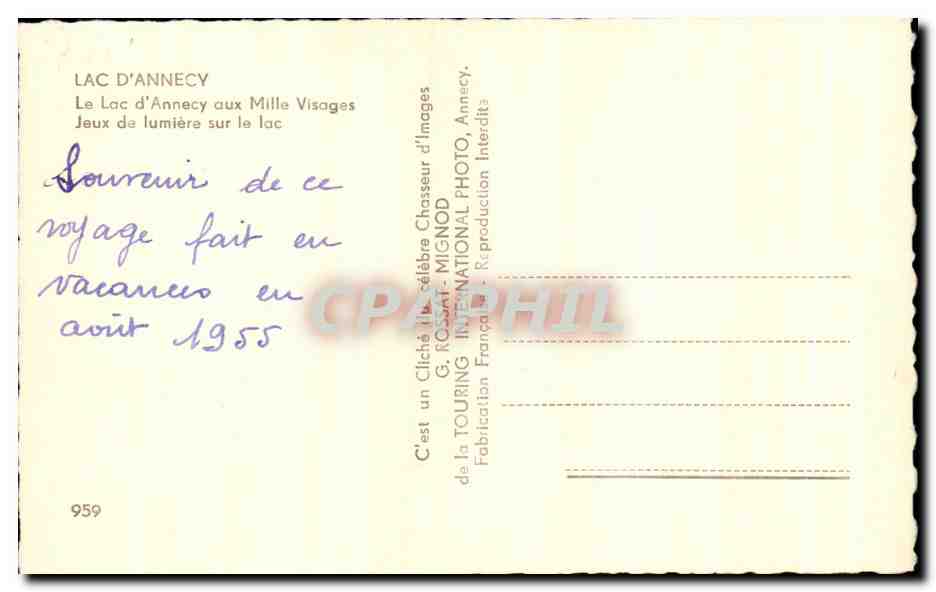 Lac d'Annecy — Jeux de lumière sur le lac — G. Rossant-Mignod, n° 959 — Reverso
