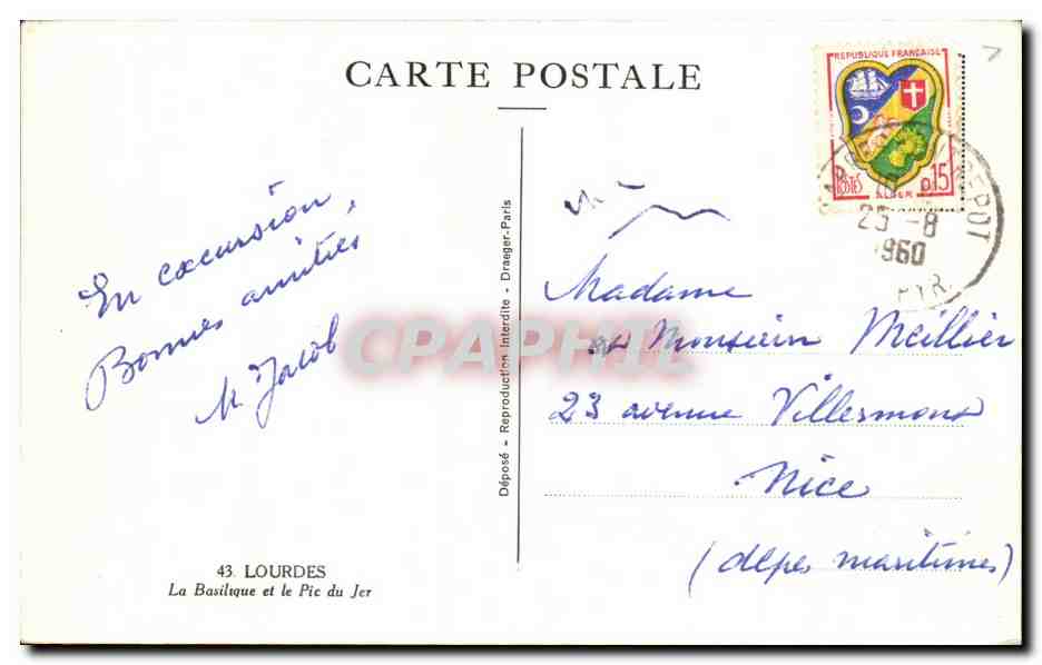 CPA Lourdes La Bailique et le Pic du Jer — Verso