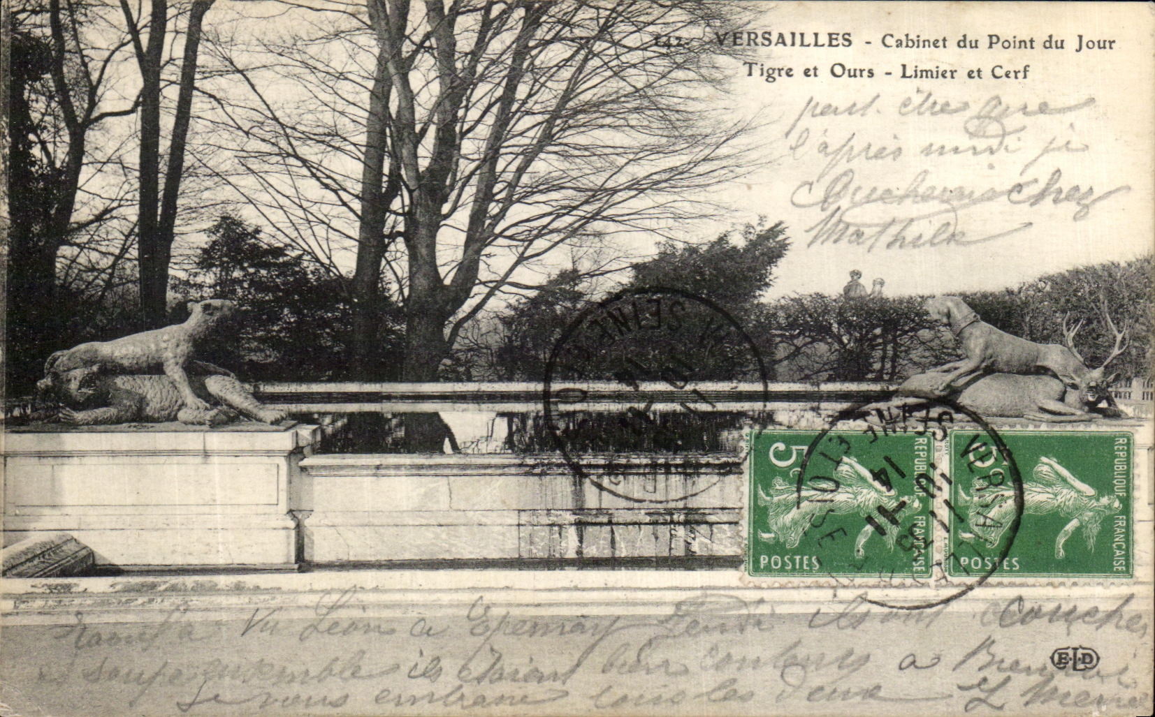 CPA Versailles Cabinet du Point du Jour Tigre et Ours Limier et Cerf