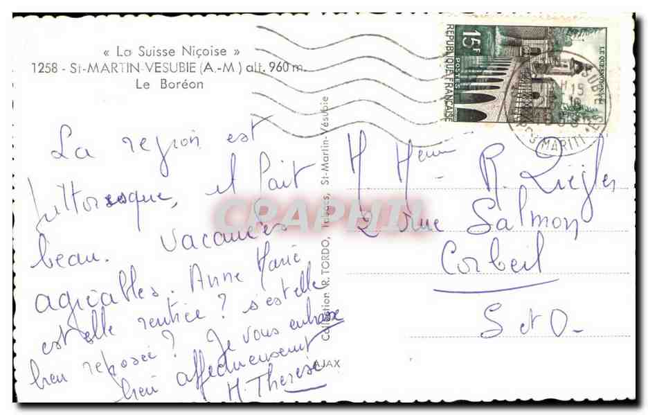 CPA St Martin Vesubie La Suisse Nicoise Le Boreon — Rückseite