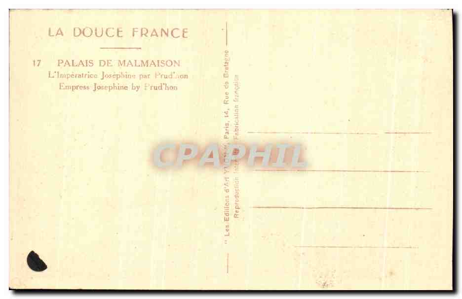 CPA Palais De Malmaison L'Imperatrice Josephine par Prud'hon  — Verso