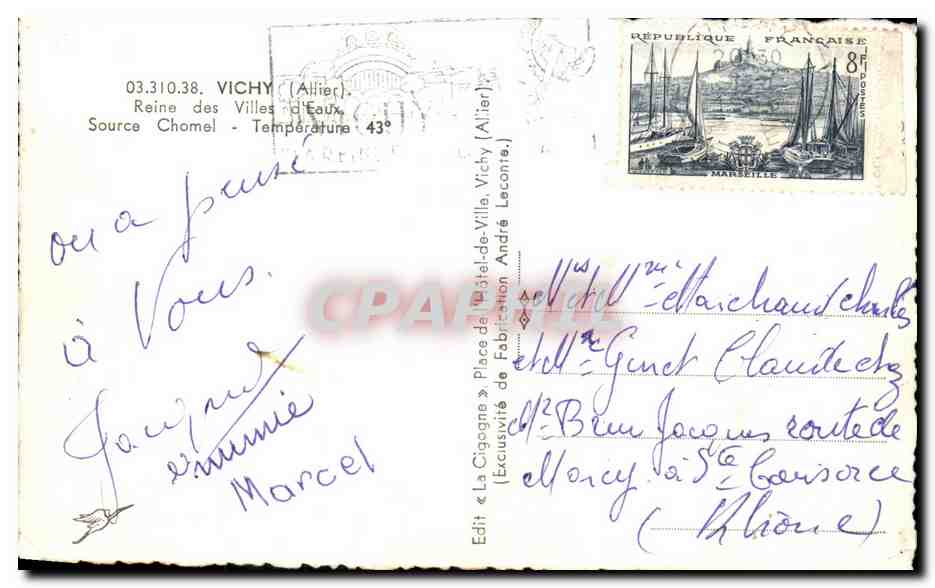 CPA Vichy Reine des Villes d'Eaux Source Chomel Temperature — Verso
