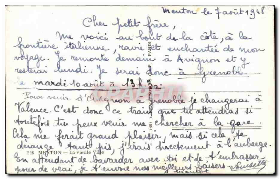CPA Menton La Vieille Ville — Rückseite