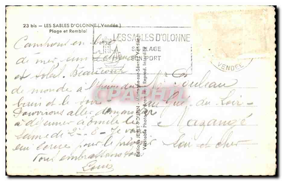 Les Sables-d'Olonne — Plage et Remblai — Editions Jehly — Achterkant