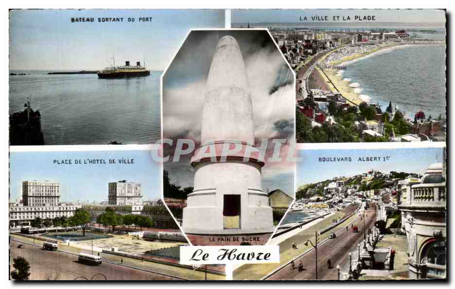 CPA Le Havre Bateau sortant du port La ville et la plage Hotel de ville Albert 1er