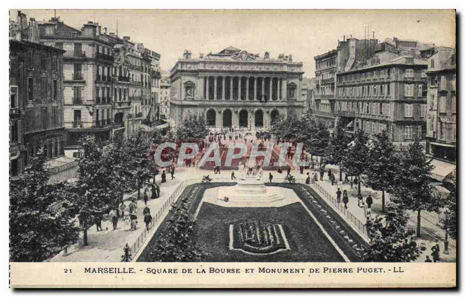 CPA Marseille Square de la Bourse Et Monument De Pierre Puget
