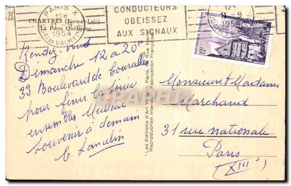 CPA Chartres La Porte Guillaume — Verso