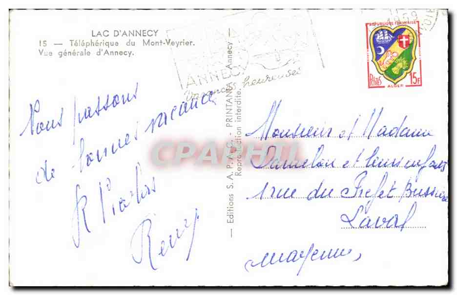 Lac d'Annecy — Vue générale d'Annecy depuis la télaphérique du Mont-Veyrier — Éditions S.A.P.A.S. - Annecy — Reverso