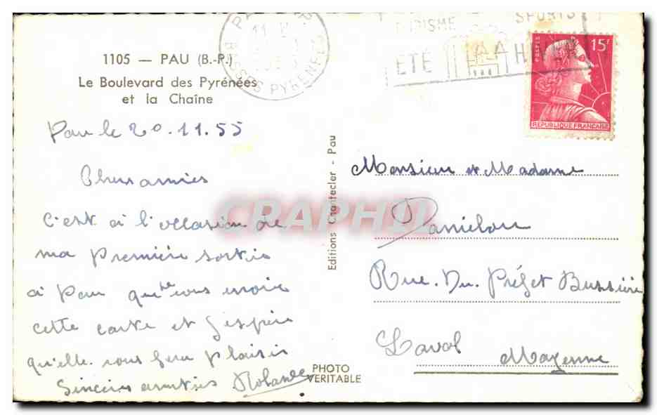 CPA Pau Le Boulevard des Pyrenees et la Chaine — Rückseite
