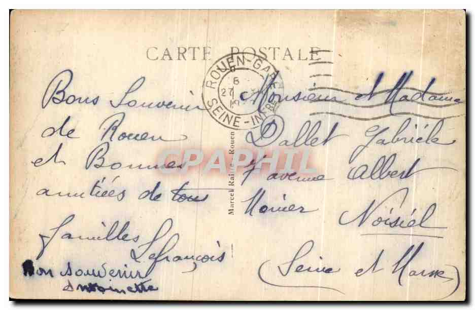 CPA Rouen La Tour Jeanne d'Arc — Rückseite