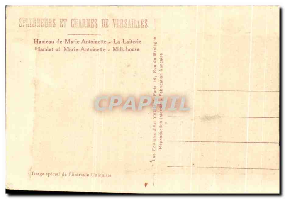 Hameau de Marie-Antoinette — La Laiterie — Éditions d'Art YVON, Paris — Achterkant
