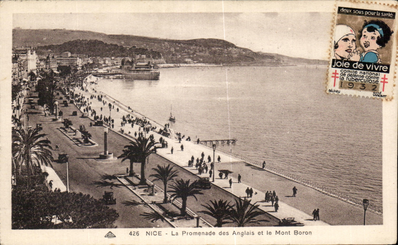 CPA Nice La Promanade des Anglais et le mont Boron Vignettge Tuberculose 1932