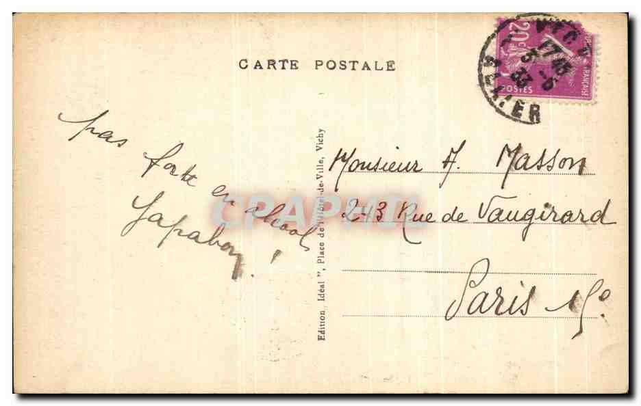 CPA Vichy Palais des Sources — Verso