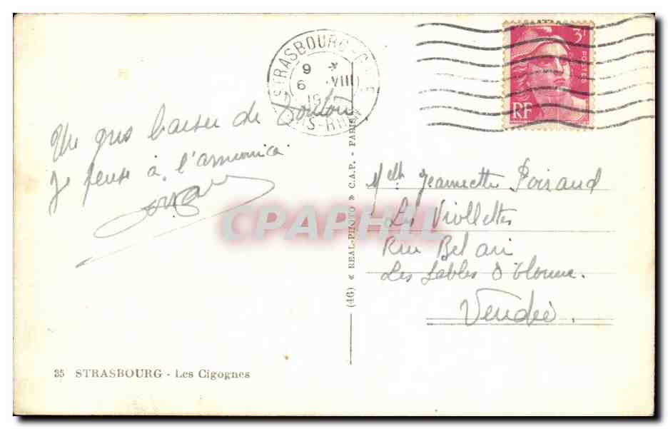 CPA Strasbourg Les Cigognes — Verso