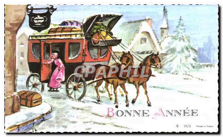 CPA Fantaisie Caleche Chevaux Bonne Annee