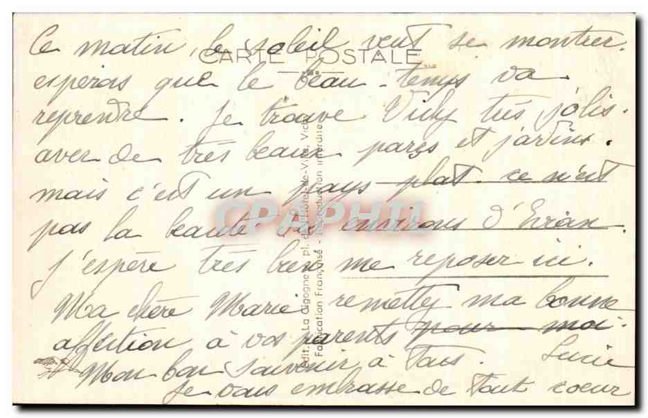 CPA Vichy L'Anclen Parc — Verso