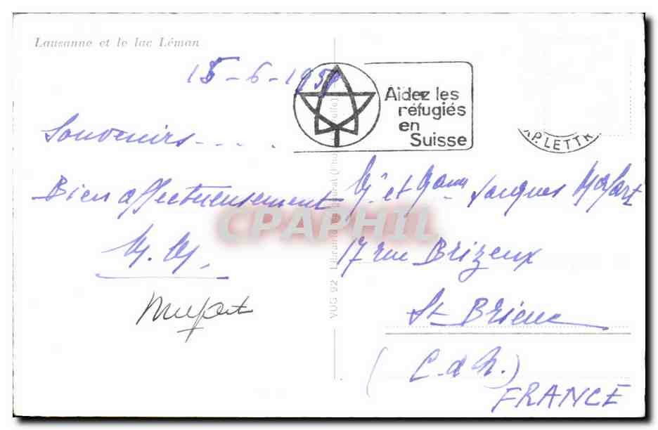 CPSM Lausanne et le lac Leman  — Rückseite