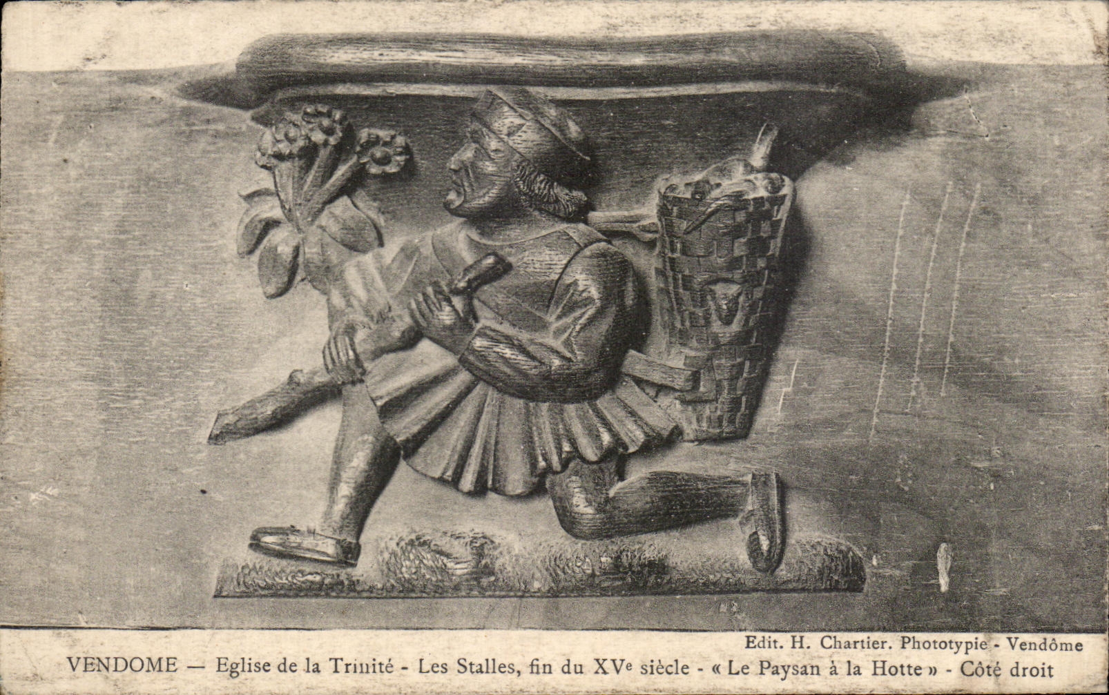 Vendôme — Kirche der Dreifaltigkeit — Die Stühle, Ende des 15. Jahrhunderts — « Der Bauer mit dem Korb » — Rechte Seite