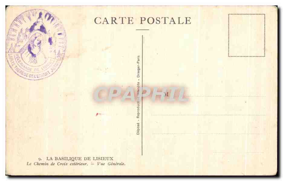 La Basilique de Lisieux — Chemin de Croix extérieur — Vue générale — Éditeur Draeger-Faris — Back