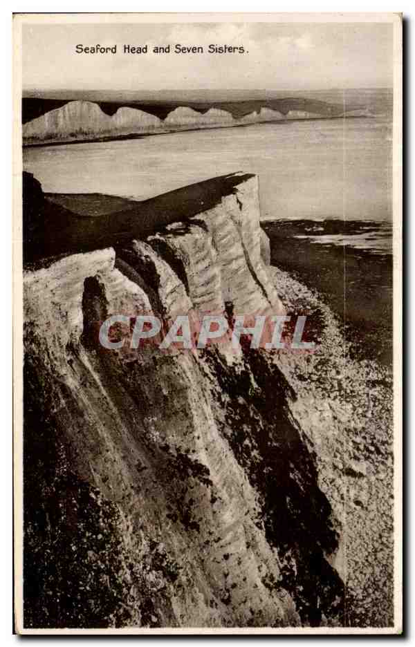 Seaford Head and Seven Sisters — vue des falaises — carte postale ancienne