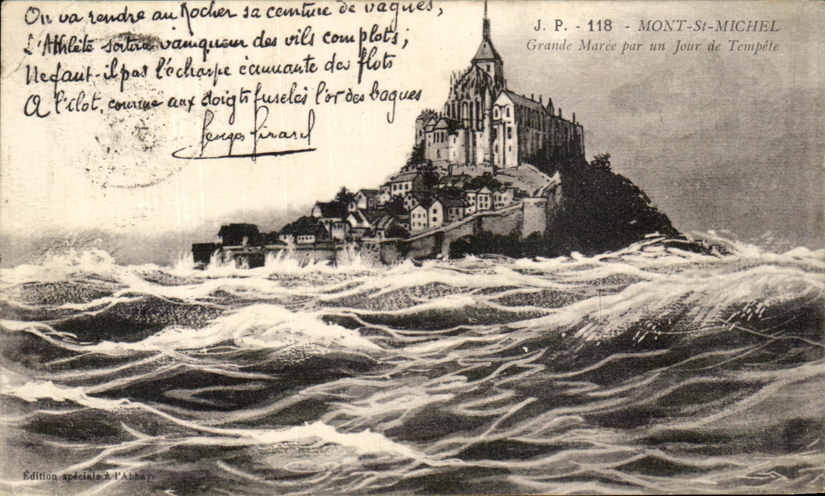 Mont-Saint-Michel — Gran Marea durante un Día de Tormenta — J.P. 118 — Edición especial en la Abadía