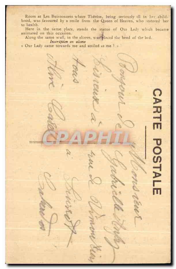Chambre des Buissonnets — Thérèse de Lisieux — Éditeur : Le Maitre, Repoul, Intard — Verso