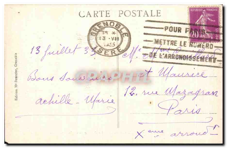 Grenoble - La Perrière, les Quais et la Chaîne des Alpes — Edition M. Borel, Grenoble, n°41 — Achterkant