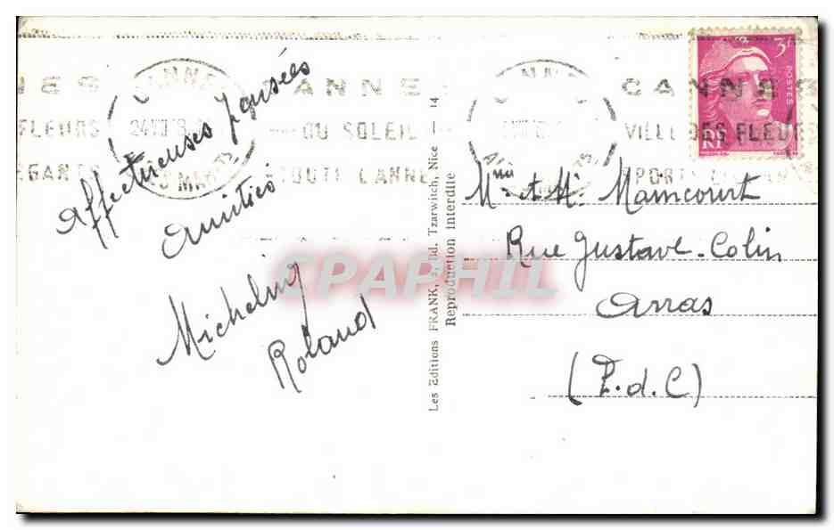 CPA Cannes Vue prise des Nouveaux Jardins — Verso