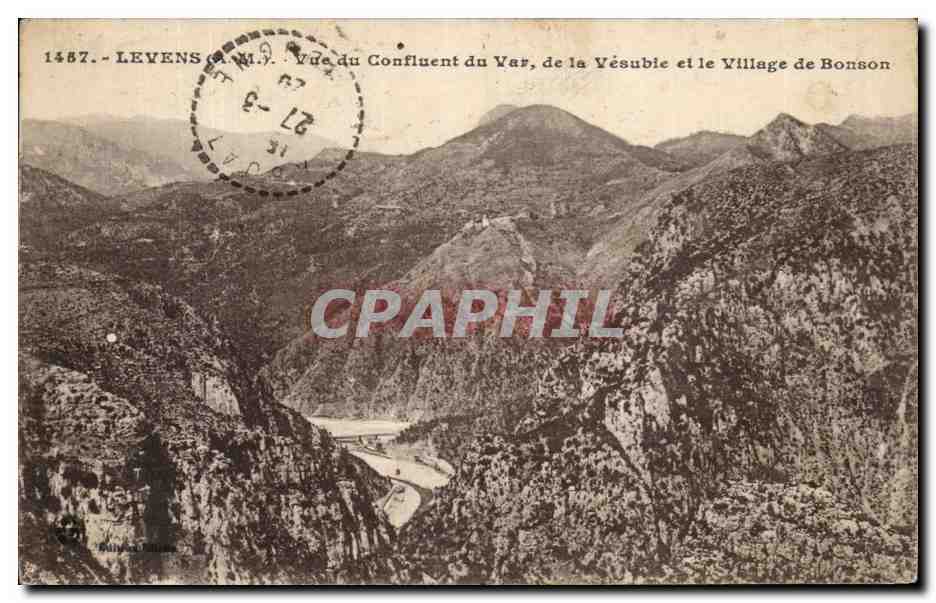 CPA Levens Vue du Confluent du Var de la Vesubie et le Village de Bonson