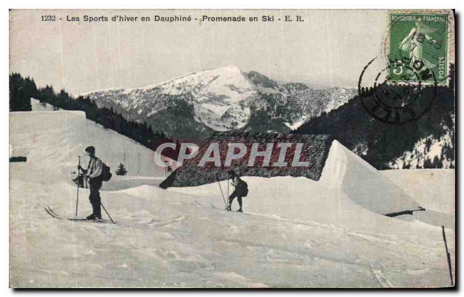Vintage Postcard Winter Sports in Dauphine Skiing Promenade