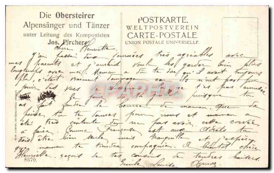 CPA Die Obersteirer Alpensanger und Tanzer unter Leitung des Komponisten Jos Pircher Folklore Costume — Verso