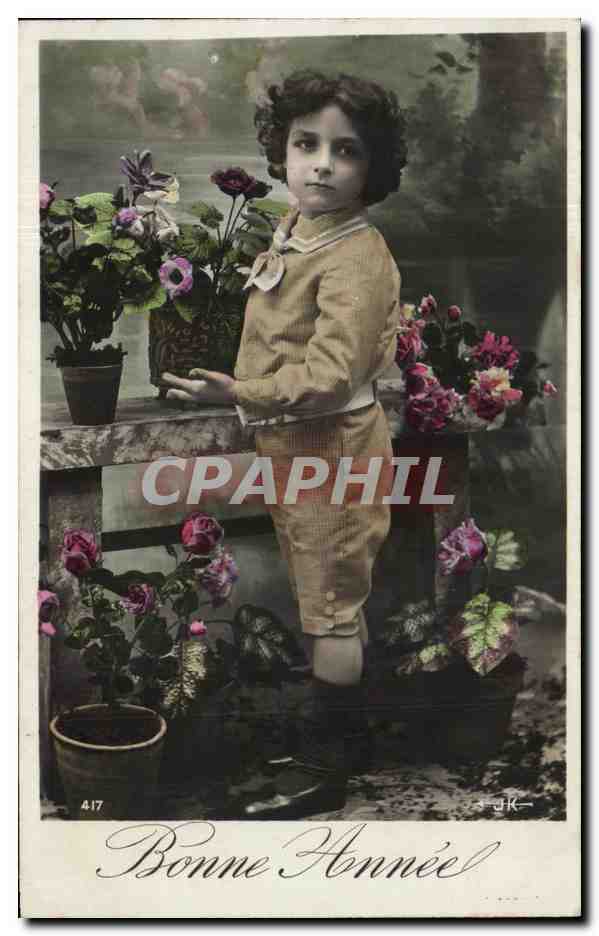CPA Fantaisie Enfant Fleurs Garcon 