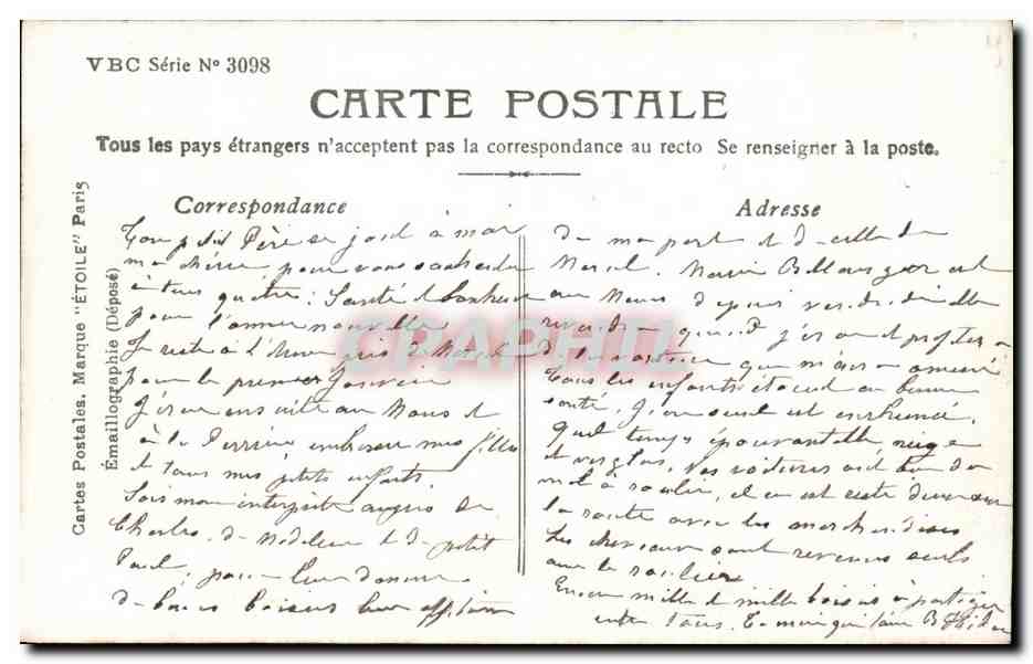 CPA Fantaisie Enfants 1907 — Rückseite