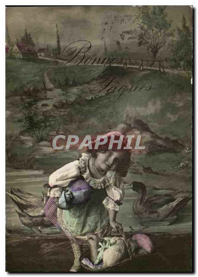 CPA Fantaisie Enfant Canard Paques 