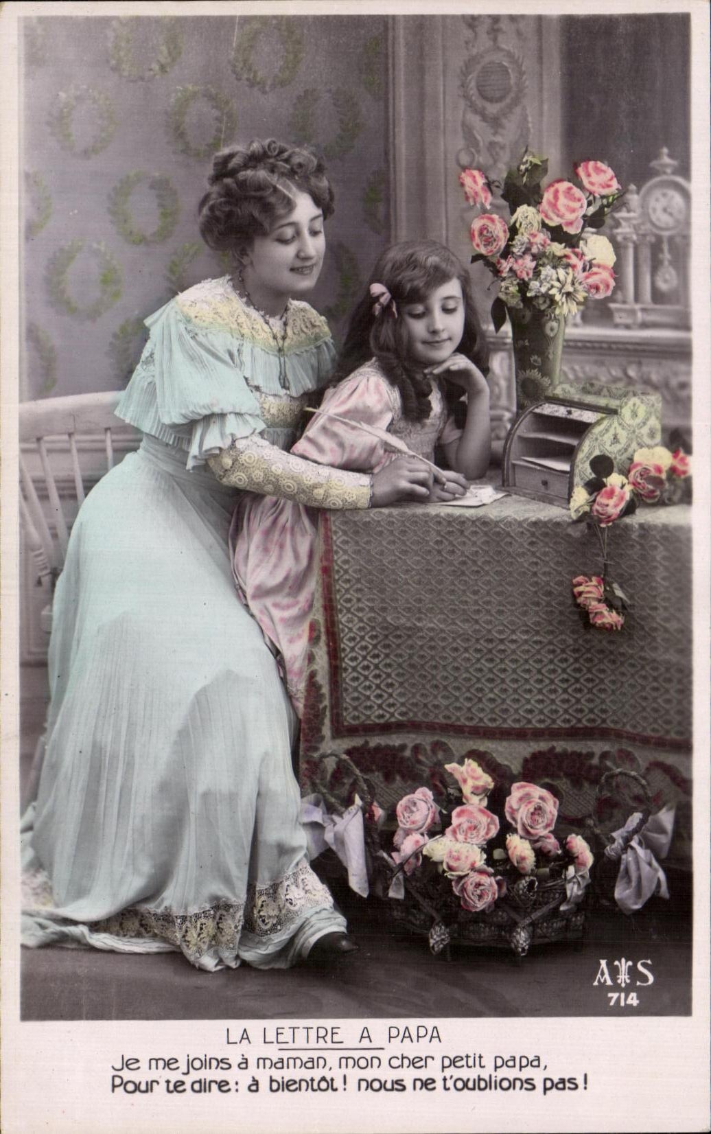 La lettre à papa — scène de femme et enfant — éditeur A&S n°714