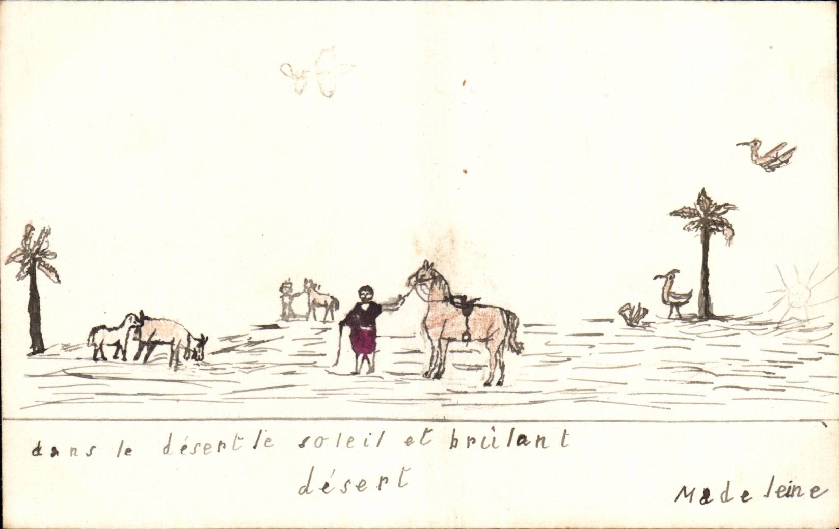 CPA Fantaisie Dessin a la main Chevre Mouton Cheval