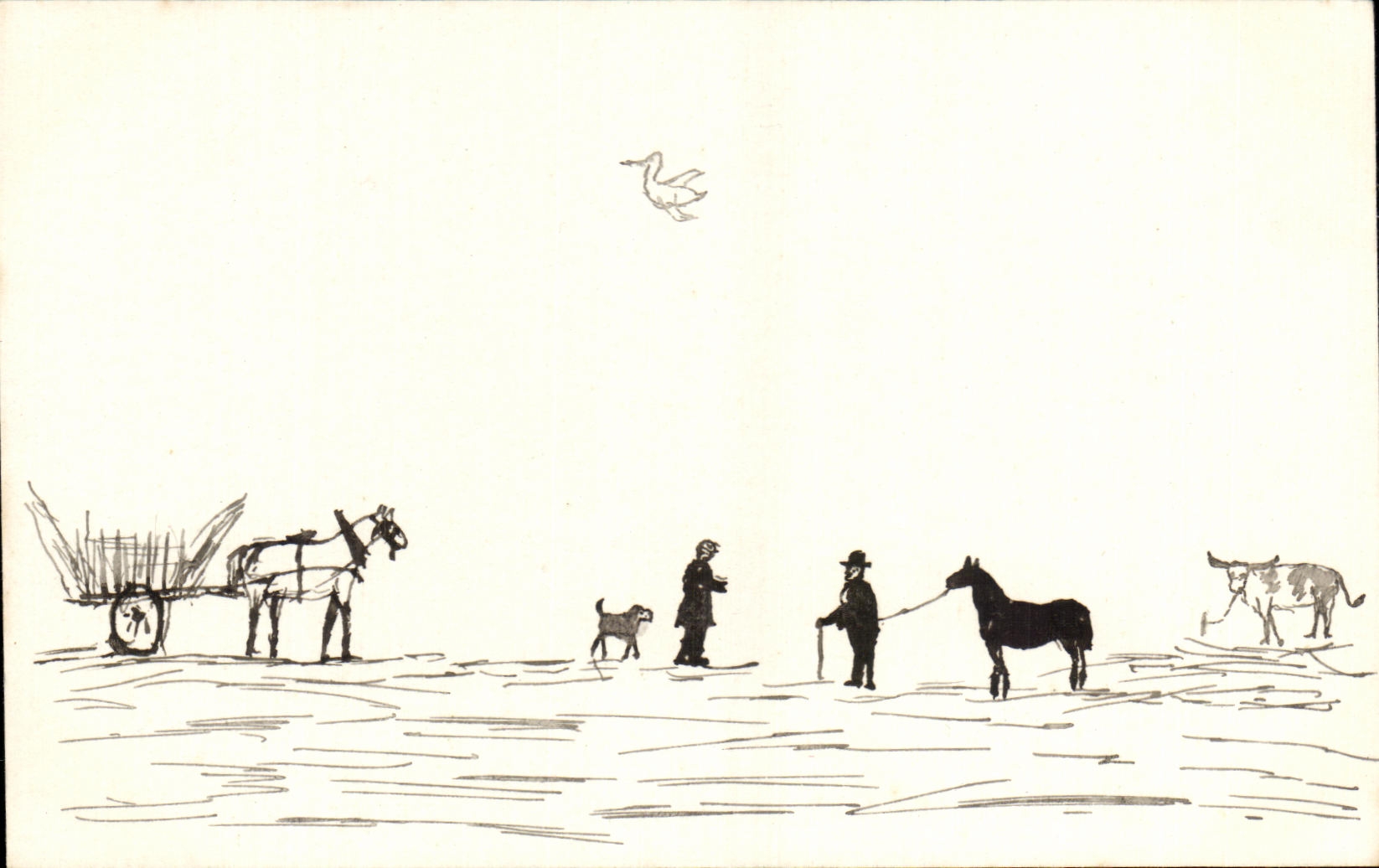 CPA Fantaisie Dessin a la main Cheval Vache 