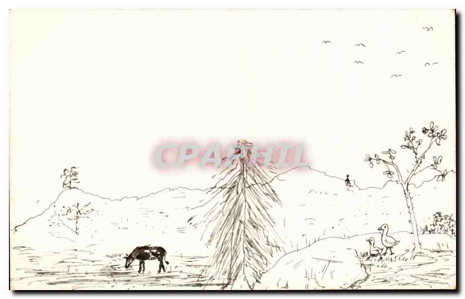 CPA Fantaisie Dessin a la main Paysage 